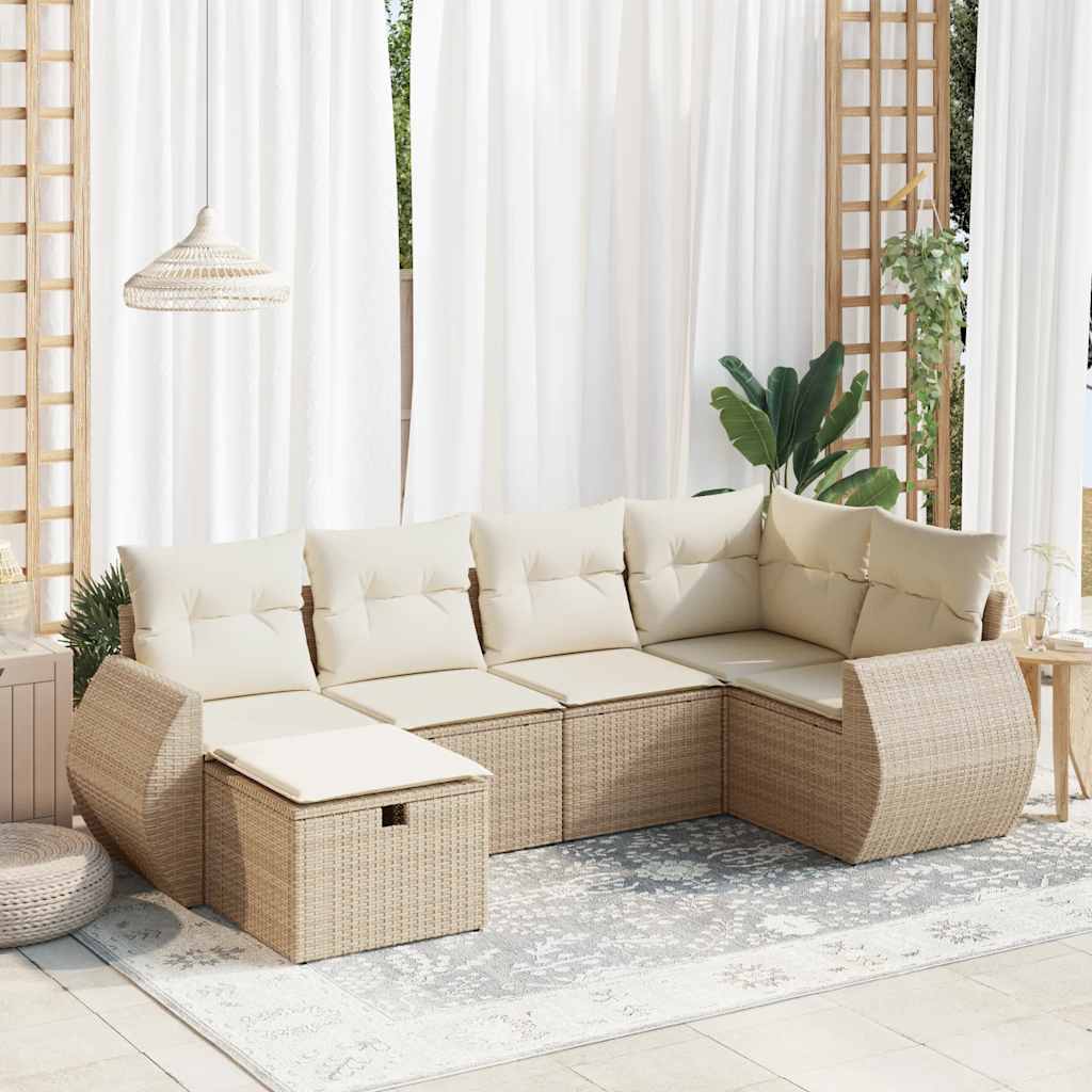 vidaXL 6-tlg. Garten-Sofagarnitur mit Kissen Beige Poly Rattan