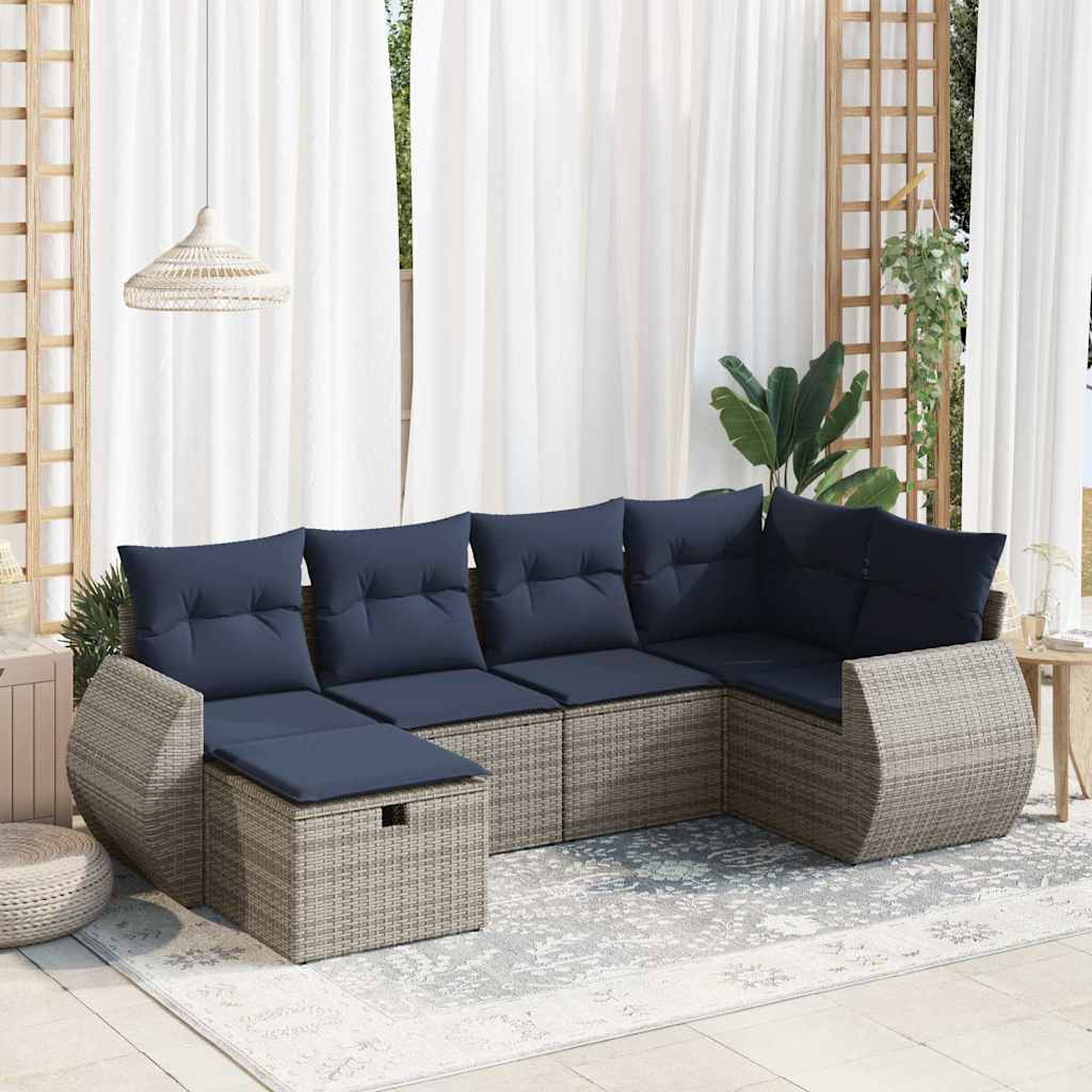 6-dijelni set vrtnih sofa od poliratana s jastucima sivi
