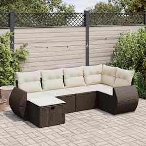 Vrtna sedežna garnitura 6-delna z blazinami rjav poli ratan