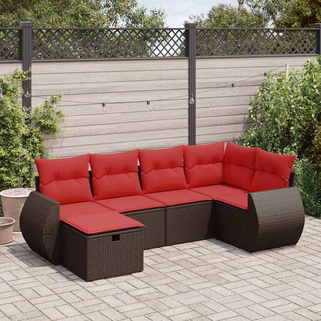 6-dijelni set vrtnih sofa od poliratana s jastucima smeđi