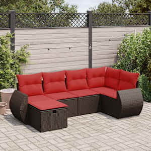 Vrtna sedežna garnitura 6-delna z blazinami rjav poli ratan