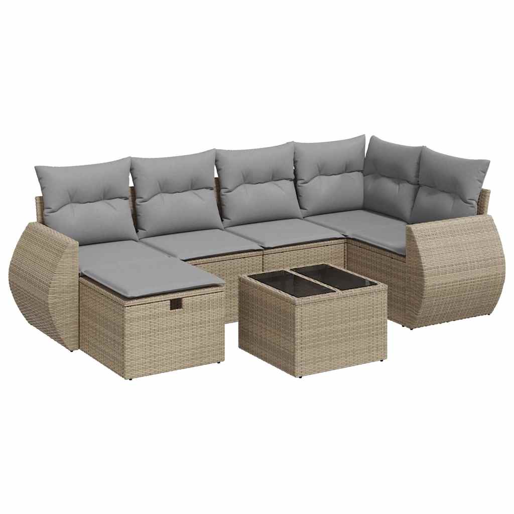 Thumbnail - vidaXL 7-tlg. Garten-Sofagarnitur mit Kissen Beige Poly Rattan