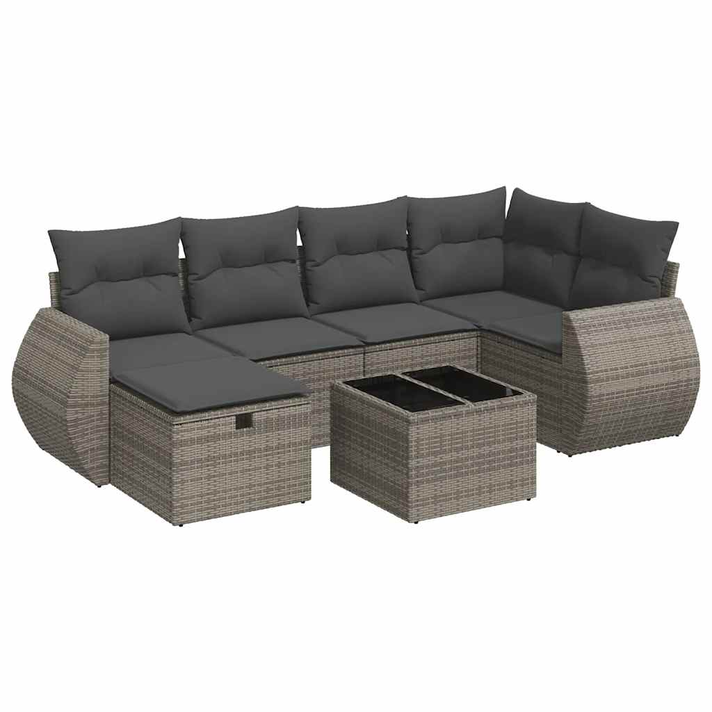 vidaXL Set canapele de grădină, 7 piese, cu perne, gri, poliratan