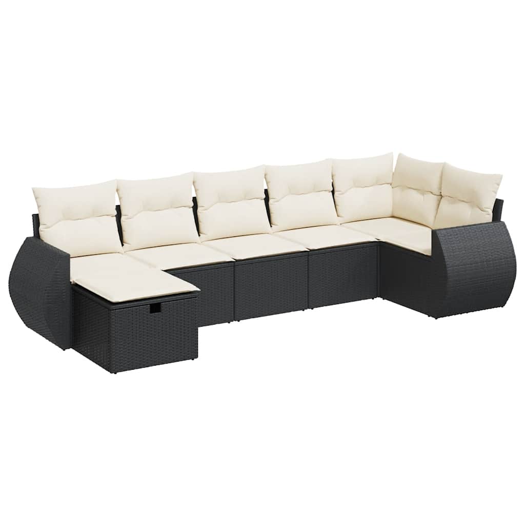 Thumbnail - vidaXL 7-tlg. Garten-Sofagarnitur mit Kissen Schwarz Poly Rattan