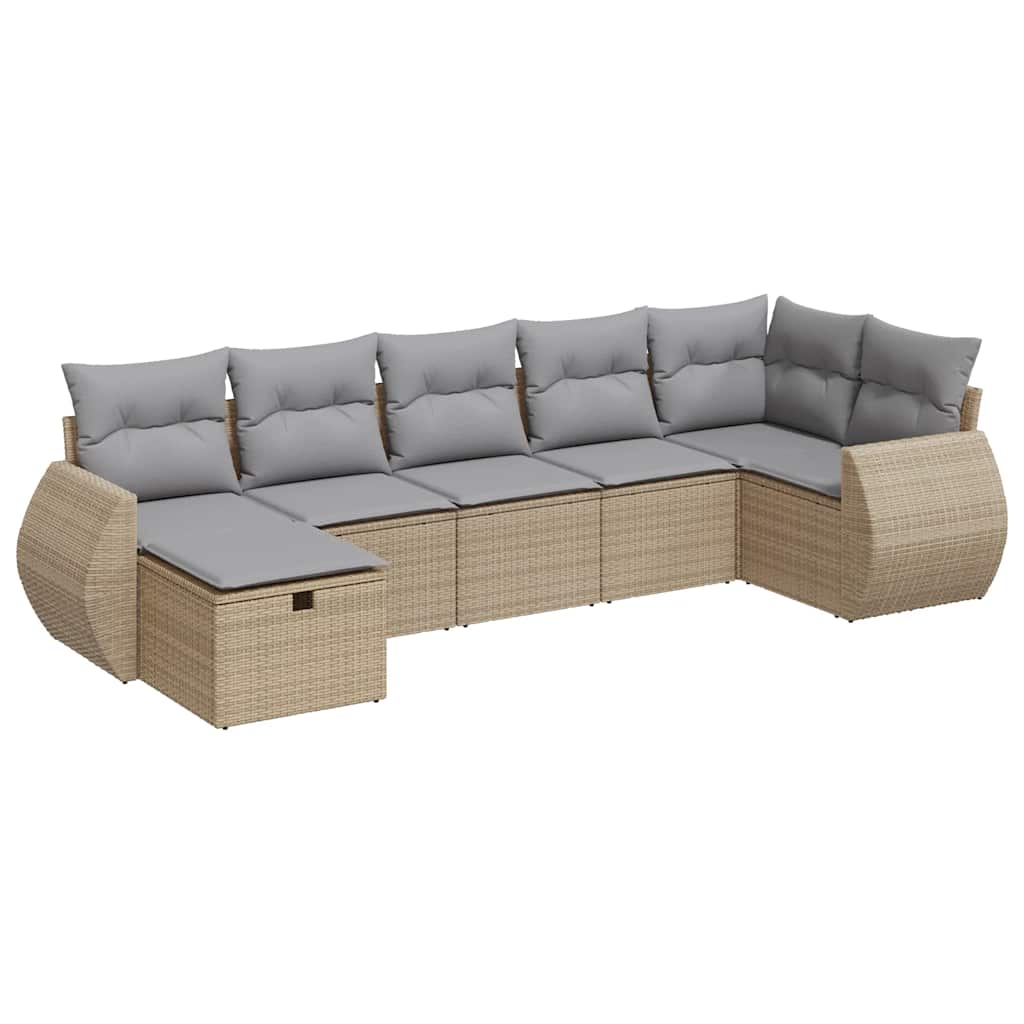 Thumbnail - vidaXL 7-tlg. Garten-Sofagarnitur mit Kissen Beige Poly Rattan
