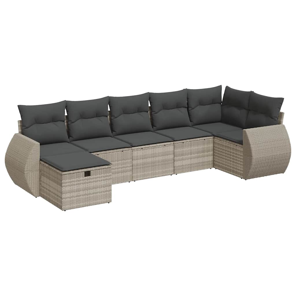 Thumbnail - vidaXL 7-tlg. Garten-Sofagarnitur mit Kissen Hellgrau Poly Rattan