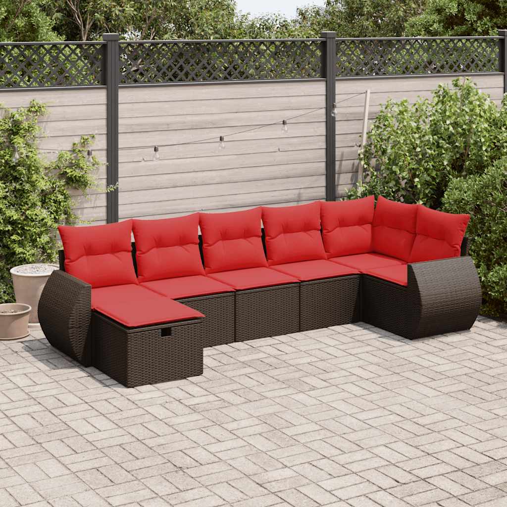 vidaXL Set canapele de grădină cu perne, 7 piese, maro, poliratan