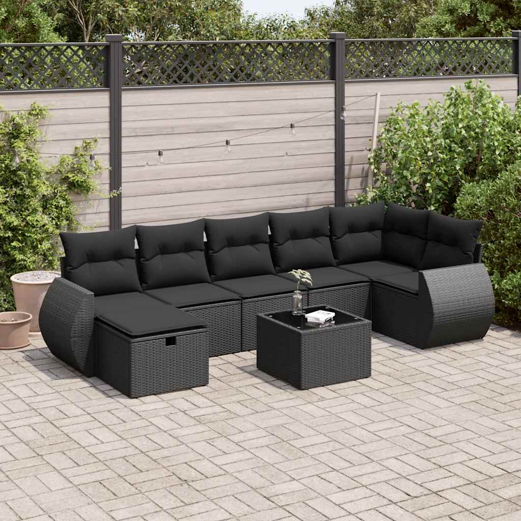 vidaXL 8-tlg. Garten-Sofagarnitur mit Kissen Schwarz Poly Rattan