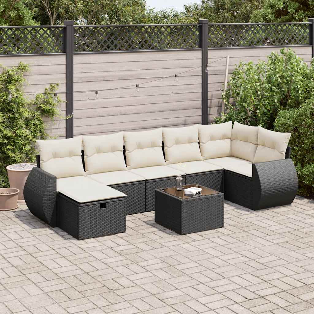 vidaXL 8-tlg. Garten-Sofagarnitur mit Kissen Schwarz Poly Rattan