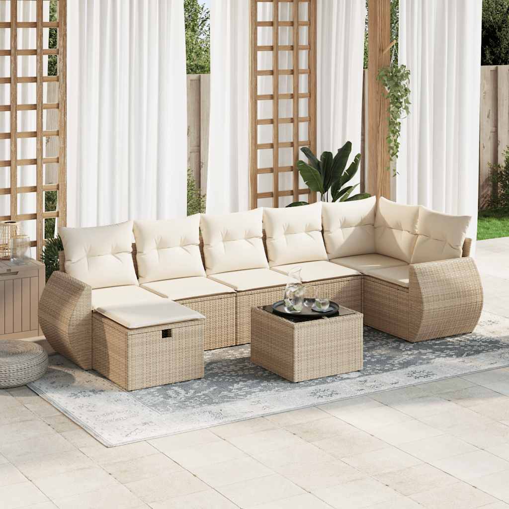 vidaXL 8-tlg. Garten-Sofagarnitur mit Kissen Beige Poly Rattan