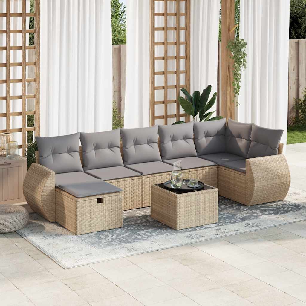 vidaXL 8-tlg. Garten-Sofagarnitur mit Kissen Beige Poly Rattan