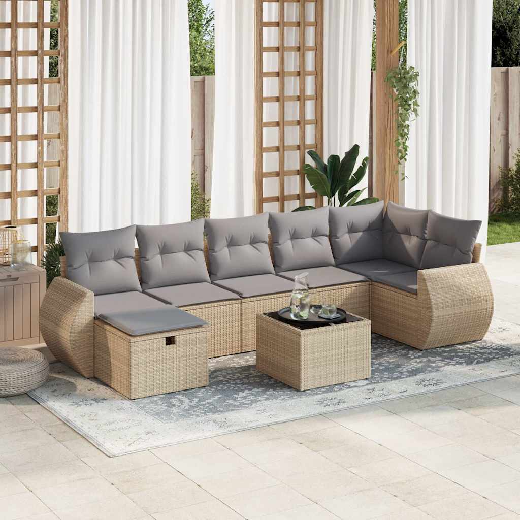 vidaXL Set canapele de grădină, 8 piese, cu perne, bej, poliratan