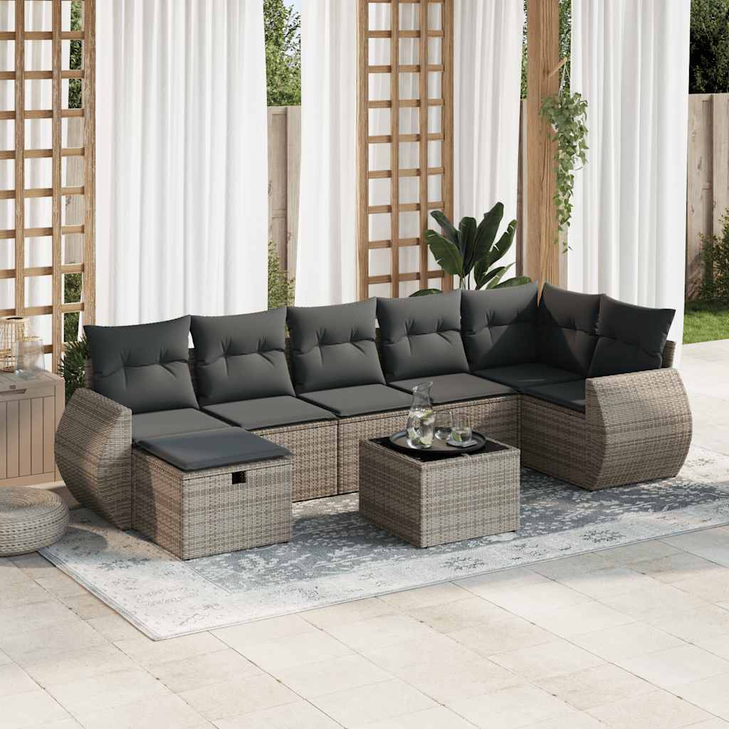 vidaXL 8-tlg. Garten-Sofagarnitur mit Kissen Grau Poly Rattan