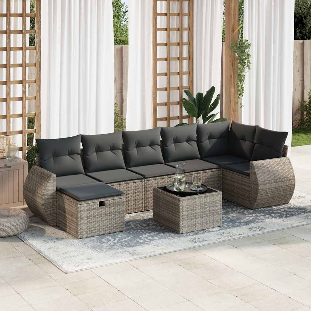 vidaXL Set canapele de grădină cu perne, 8 piese, gri, poliratan