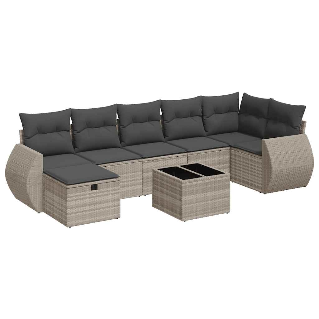 vidaXL 8-dijelni set vrtnih sofa od poliratana s jastucima svjetlosivi-image-3325618