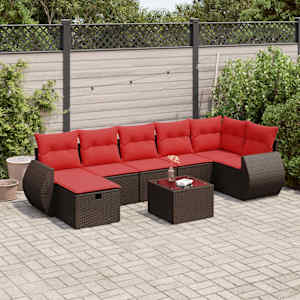 Vrtna sedežna garnitura 8-delna z blazinami rjav poli ratan