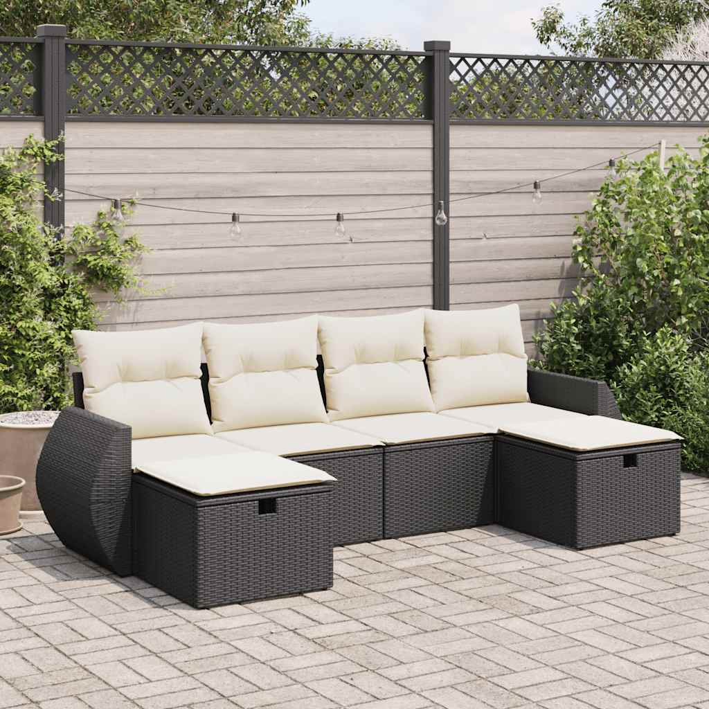 vidaXL 6-tlg. Garten-Sofagarnitur mit Kissen Schwarz Poly Rattan