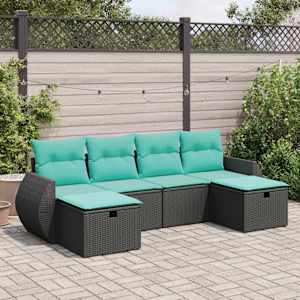 Vrtna sedežna garnitura 6-delna z blazinami črna poli ratan