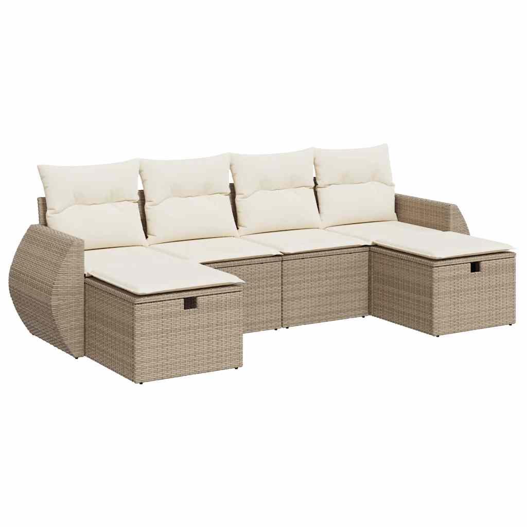 Thumbnail - vidaXL 6-tlg. Garten-Sofagarnitur mit Kissen Beige Poly Rattan