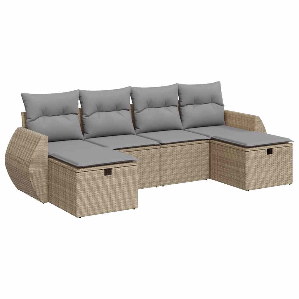 Thumbnail - vidaXL 6-tlg. Garten-Sofagarnitur mit Kissen Beige Poly Rattan