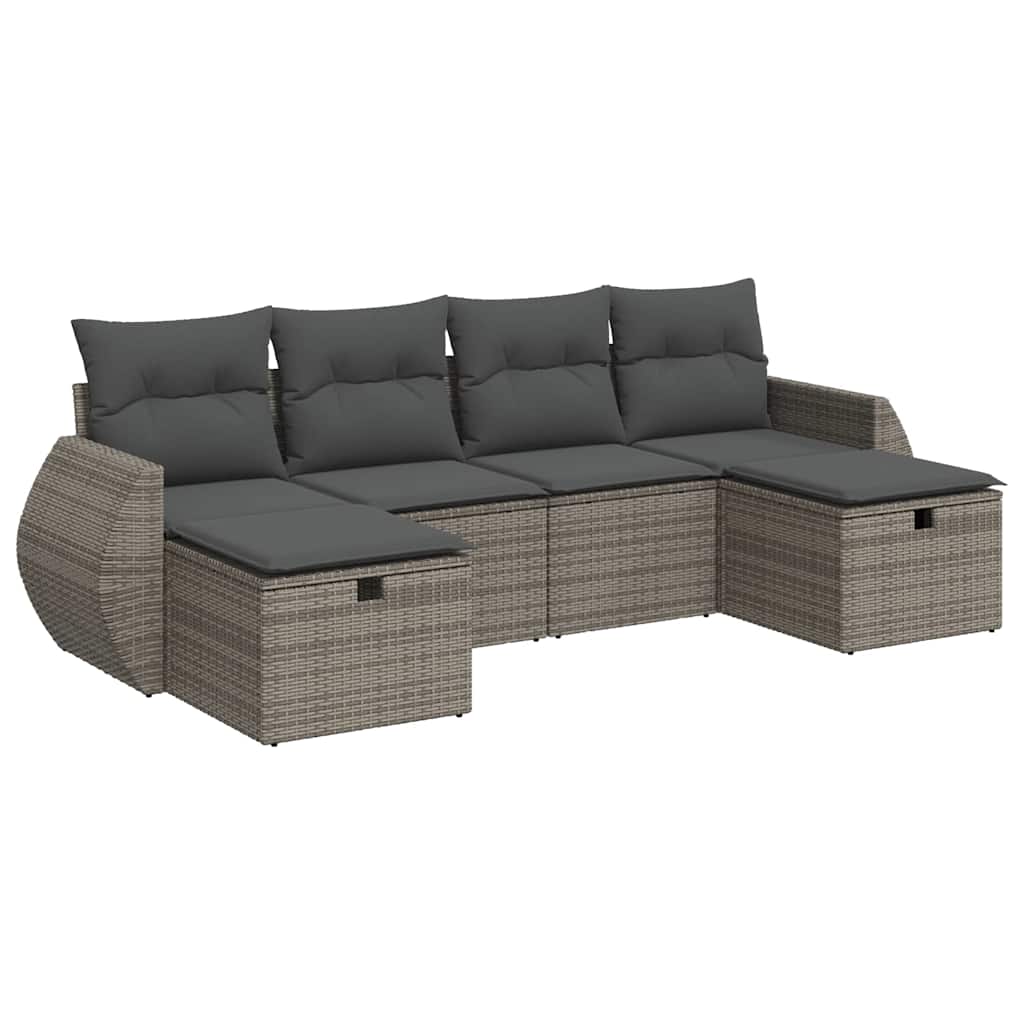 Thumbnail - vidaXL 6-tlg. Garten-Sofagarnitur mit Kissen Grau Poly Rattan