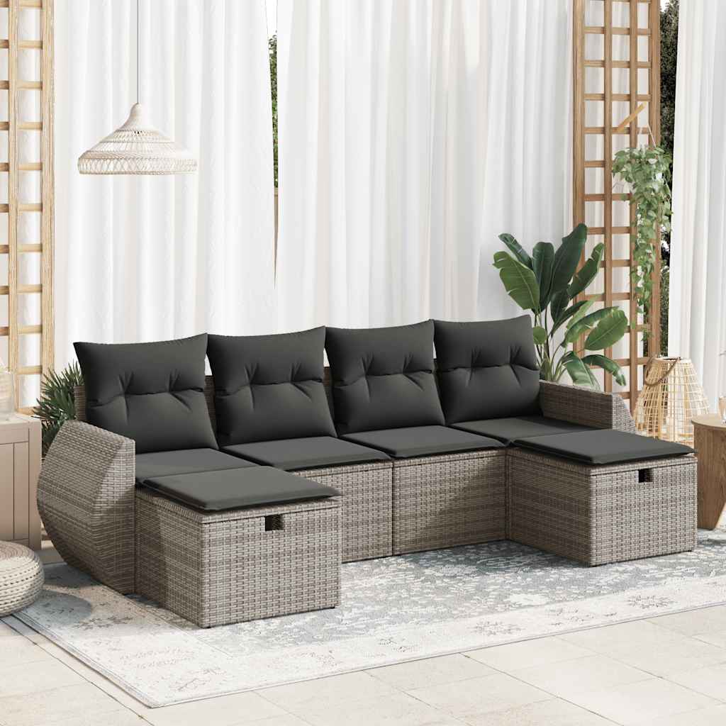 vidaXL 6-tlg. Garten-Sofagarnitur mit Kissen Grau Poly Rattan