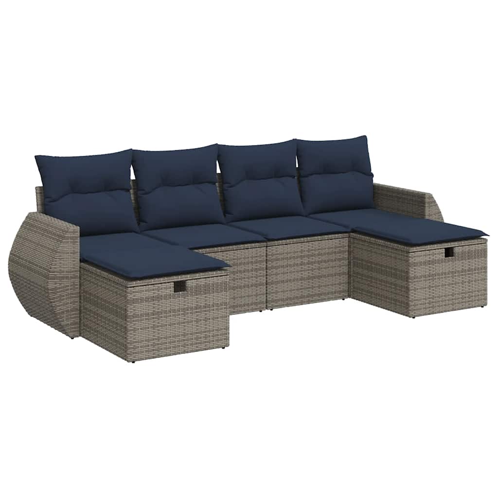 Thumbnail - vidaXL 6-tlg. Garten-Sofagarnitur mit Kissen Grau Poly Rattan