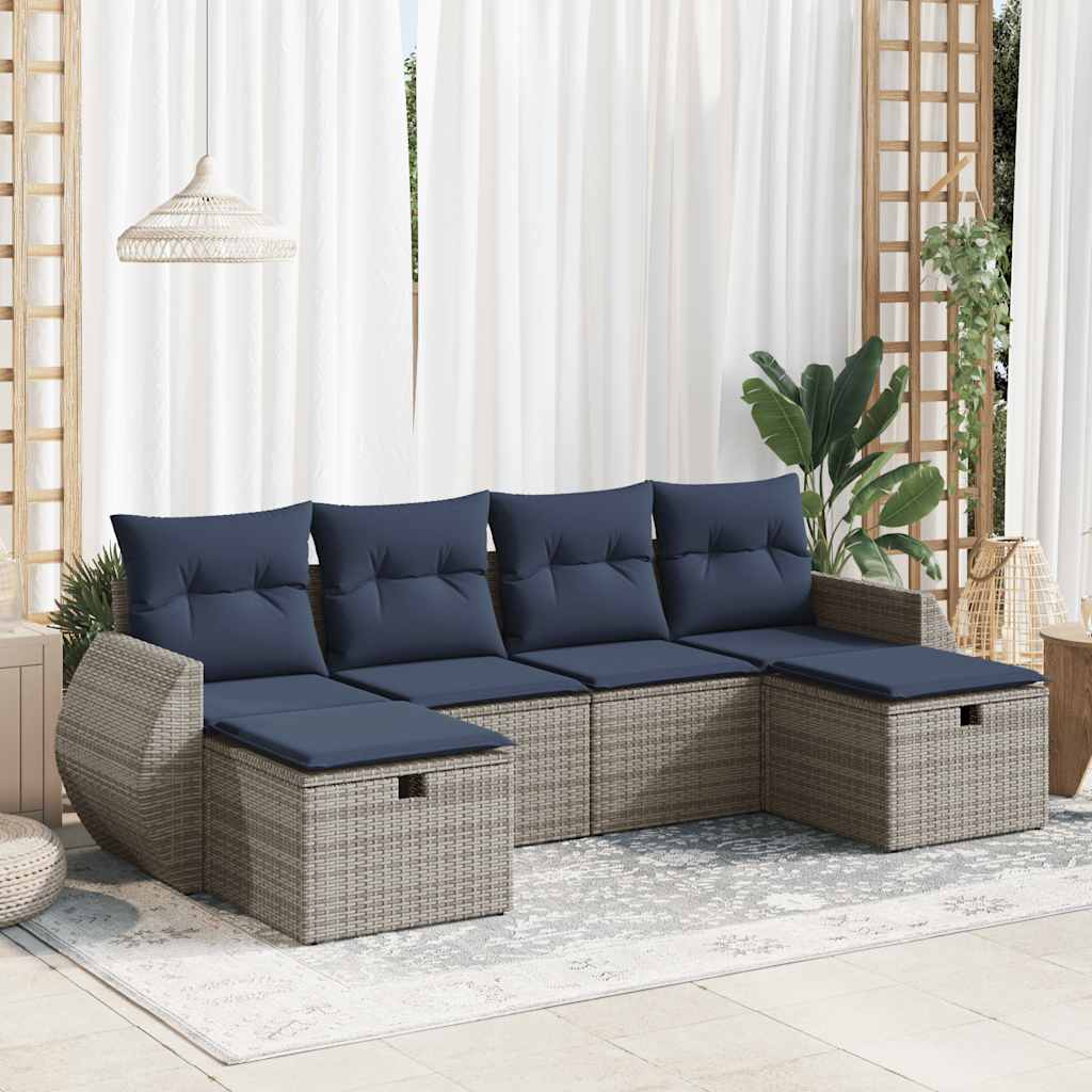 sofasæt til haven 6 dele med hynder polyrattan grå