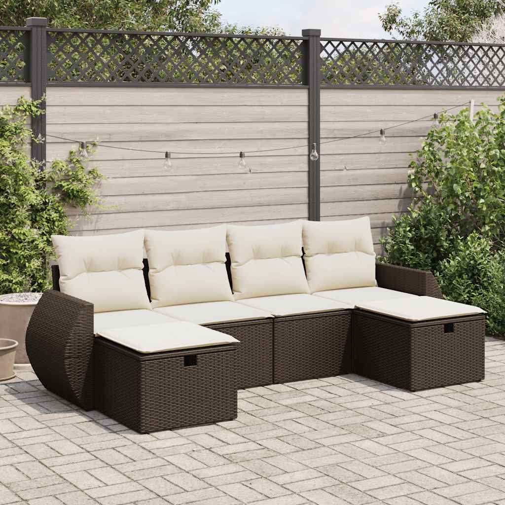 vidaXL 6-tlg. Garten-Sofagarnitur mit Kissen Braun Poly Rattan