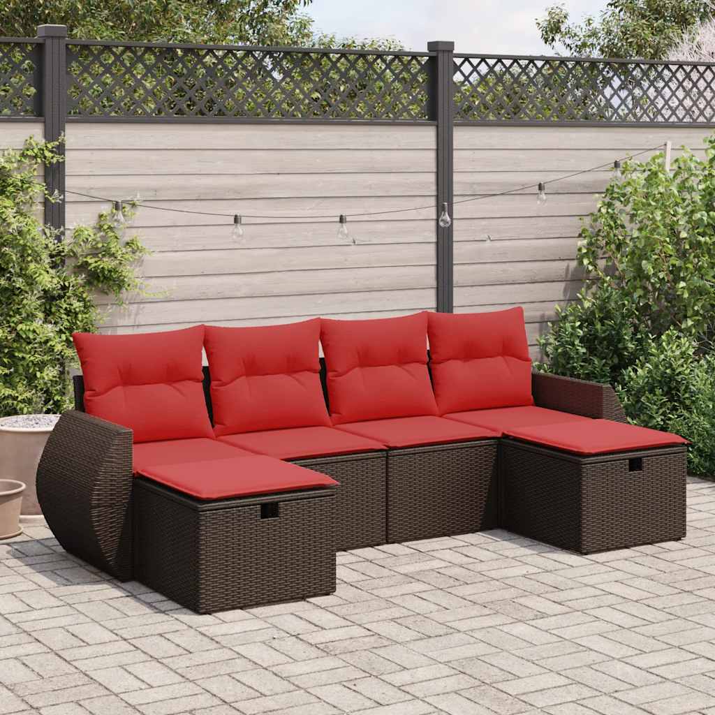 vidaXL 6-tlg. Garten-Sofagarnitur mit Kissen Braun Poly Rattan