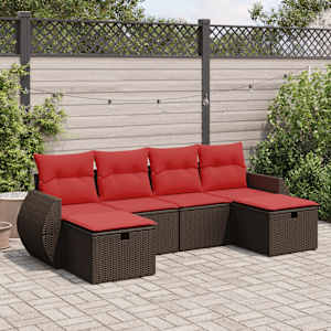 Vrtna sedežna garnitura 6-delna z blazinami rjav poli ratan