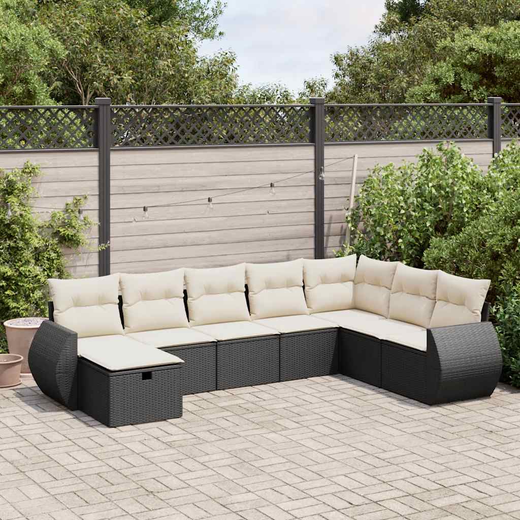 vidaXL 8-tlg. Garten-Sofagarnitur mit Kissen Schwarz Poly Rattan