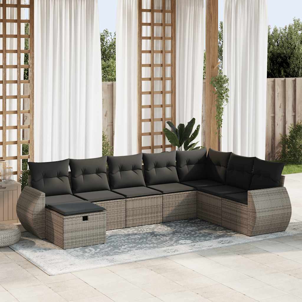 vidaXL Set canapele de grădină cu perne, 8 piese, gri, poliratan