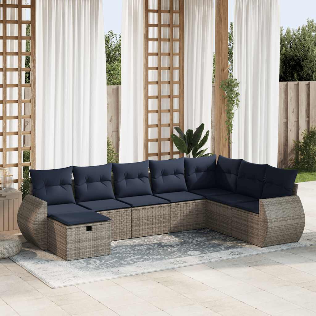 vidaXL Set canapele de grădină cu perne, 8 piese, gri, poliratan