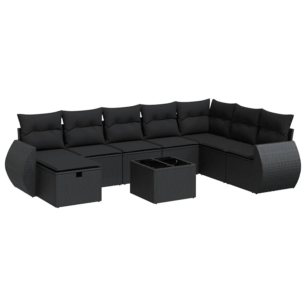 Thumbnail - vidaXL 9-tlg. Garten-Sofagarnitur mit Kissen Schwarz Poly Rattan