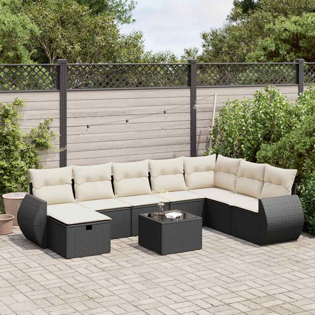 vidaXL 9-tlg. Garten-Sofagarnitur mit Kissen Schwarz Poly Rattan