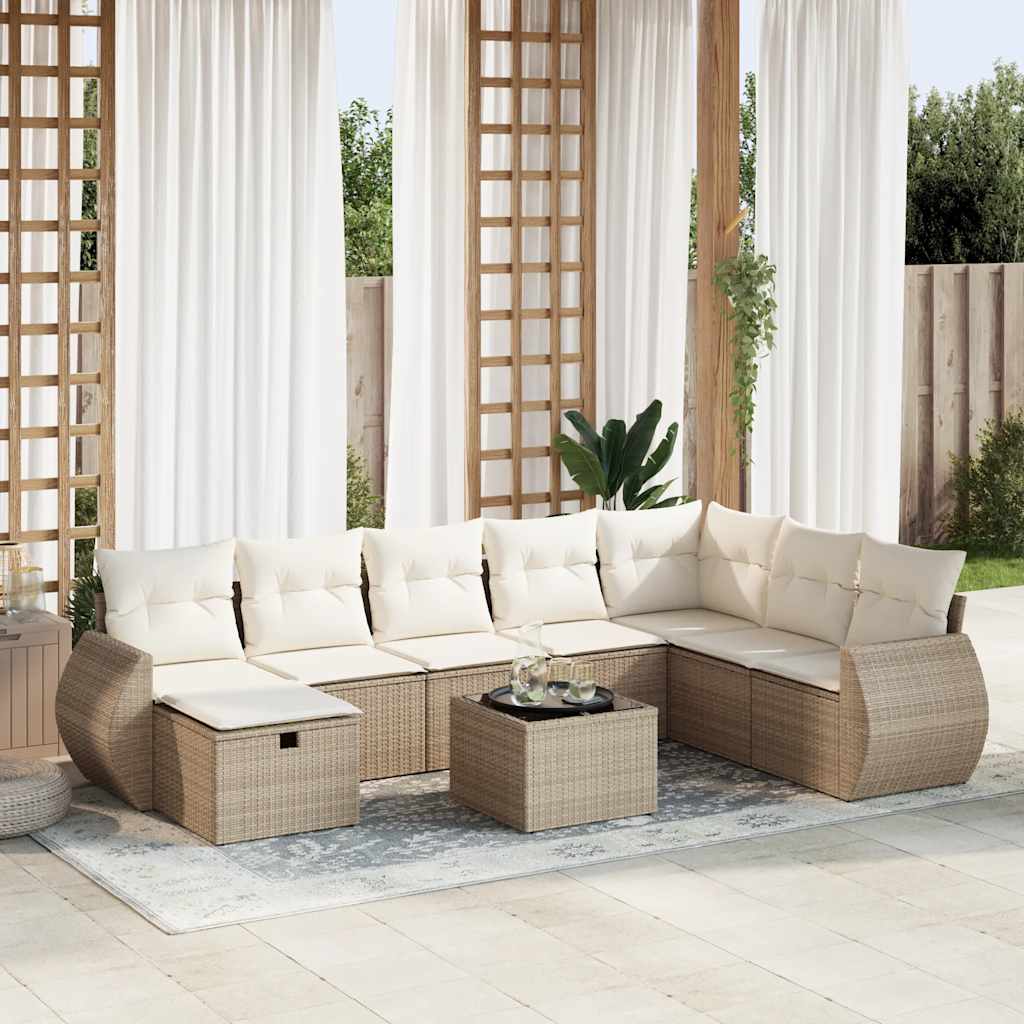 vidaXL 9-tlg. Garten-Sofagarnitur mit Kissen Beige Poly Rattan