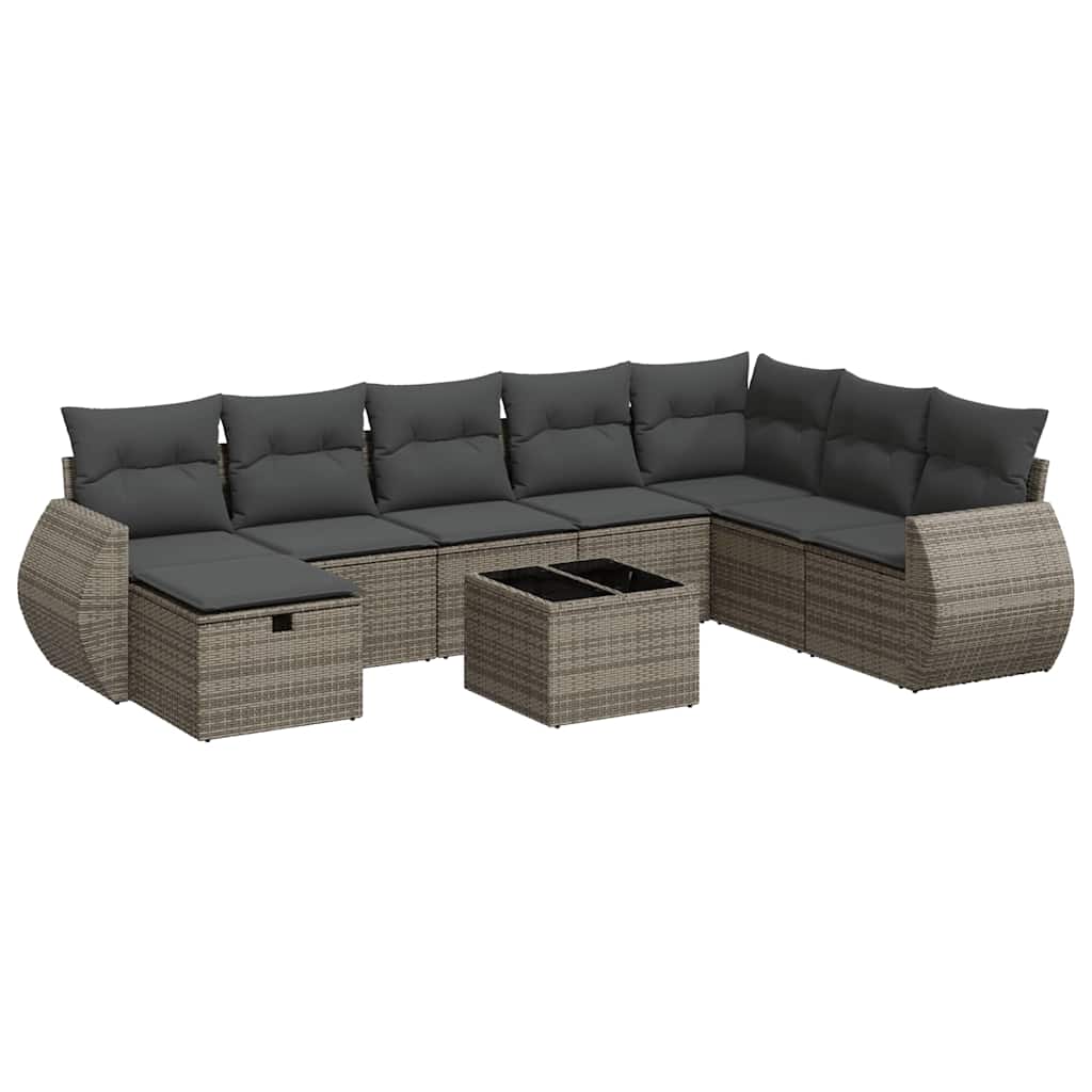 Thumbnail - vidaXL 9-tlg. Garten-Sofagarnitur mit Kissen Grau Poly Rattan