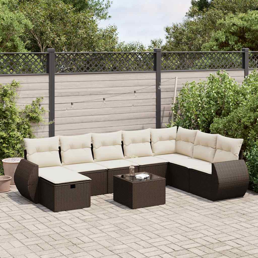 vidaXL Set canapele de grădină cu perne, 9 piese, maro, poliratan
