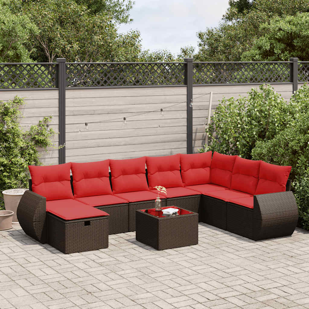 vidaXL 9-tlg. Garten-Sofagarnitur mit Kissen Braun Poly Rattan