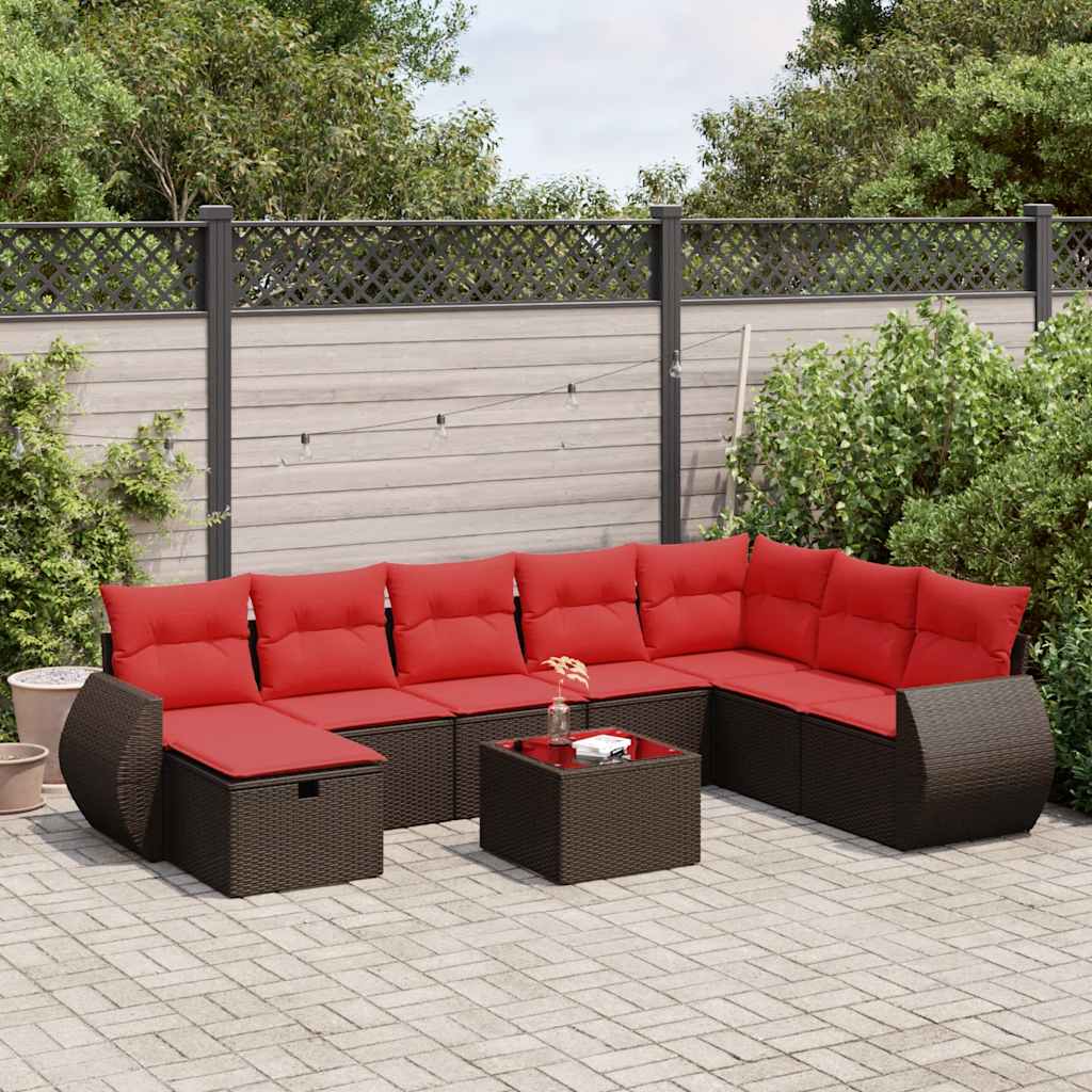 vidaXL Set canapele de grădină cu perne, 9 piese, maro, poliratan