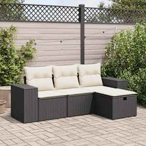 Vrtna sedežna garnitura 4-delna z blazinami črna poli ratan