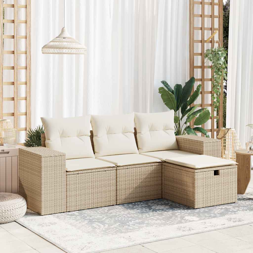 vidaXL Set canapele de grădină, 4 piese, cu perne, bej, poliratan