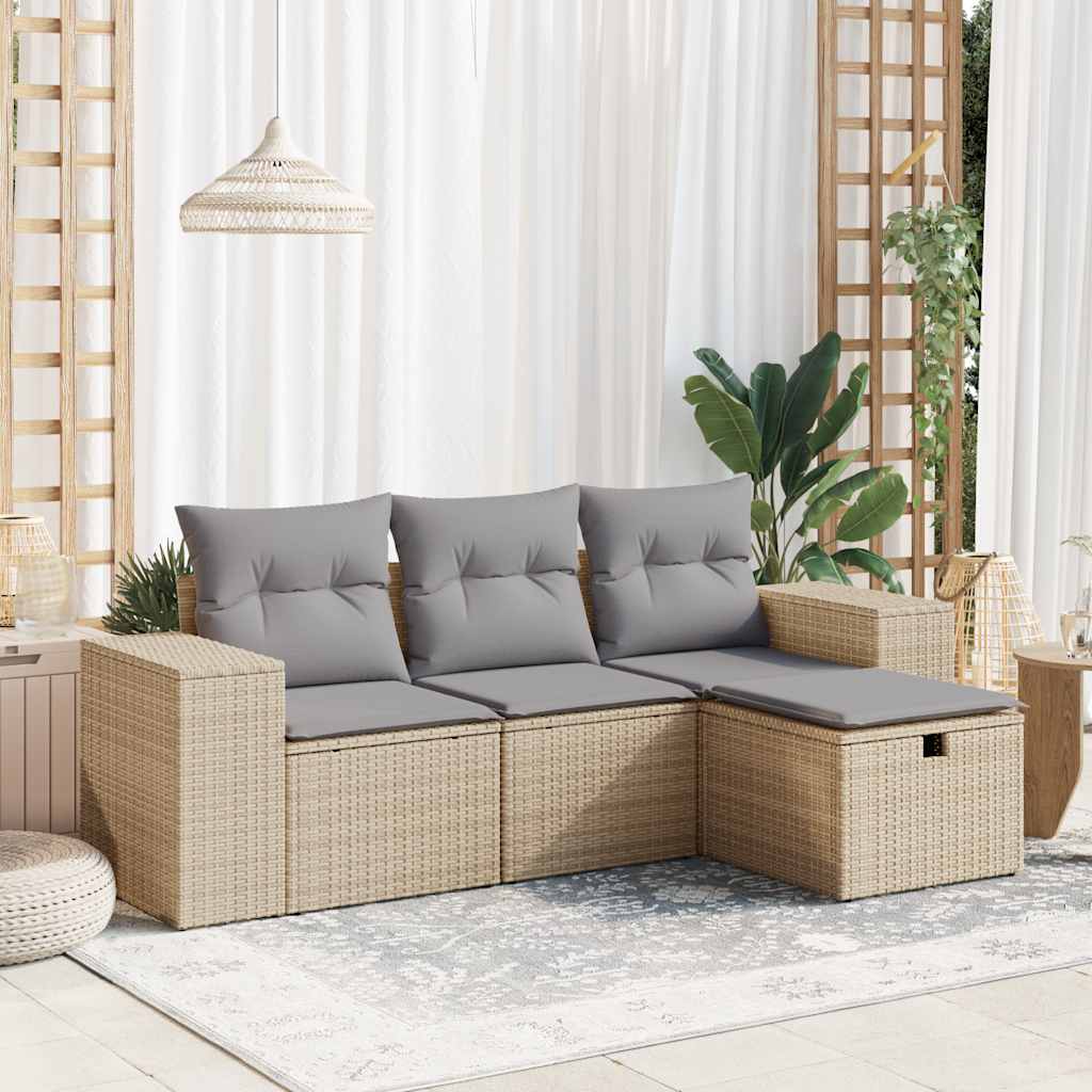 vidaXL Set canapele de grădină, 4 piese, cu perne, bej, poliratan