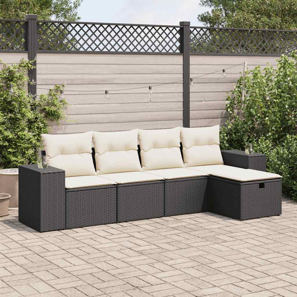 vidaXL 5-tlg. Garten-Sofagarnitur mit Kissen Schwarz Poly Rattan