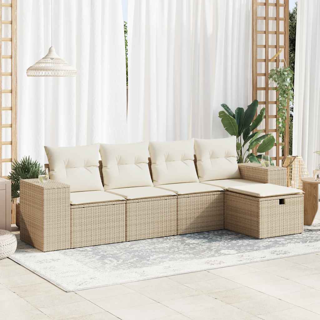 vidaXL 5-tlg. Garten-Sofagarnitur mit Kissen Beige Poly Rattan