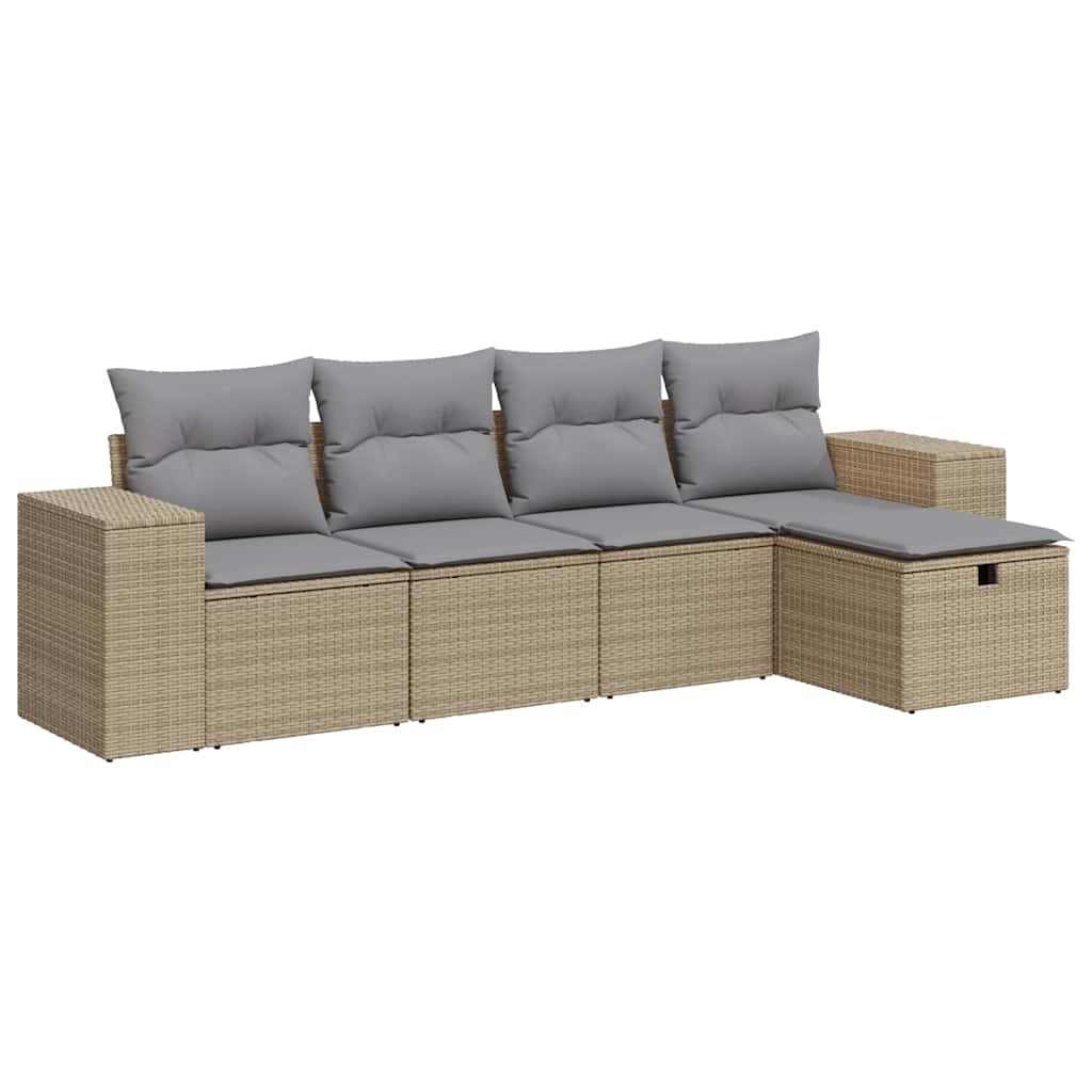 Thumbnail - vidaXL 5-tlg. Garten-Sofagarnitur mit Kissen Beige Poly Rattan