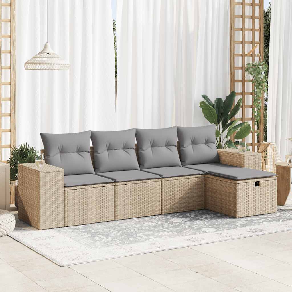 vidaXL Set canapele de grădină cu perne, 5 piese, bej, poliratan