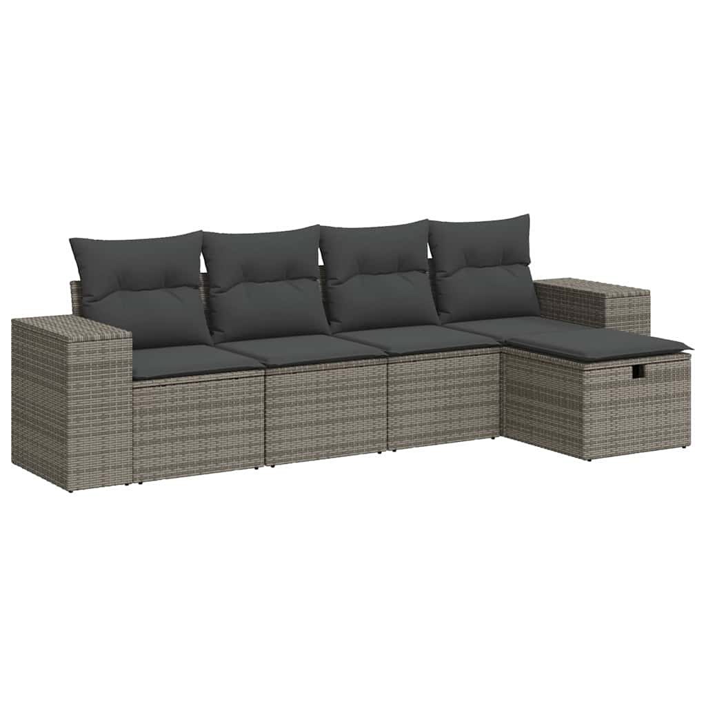 Thumbnail - vidaXL 5-tlg. Garten-Sofagarnitur mit Kissen Grau Poly Rattan