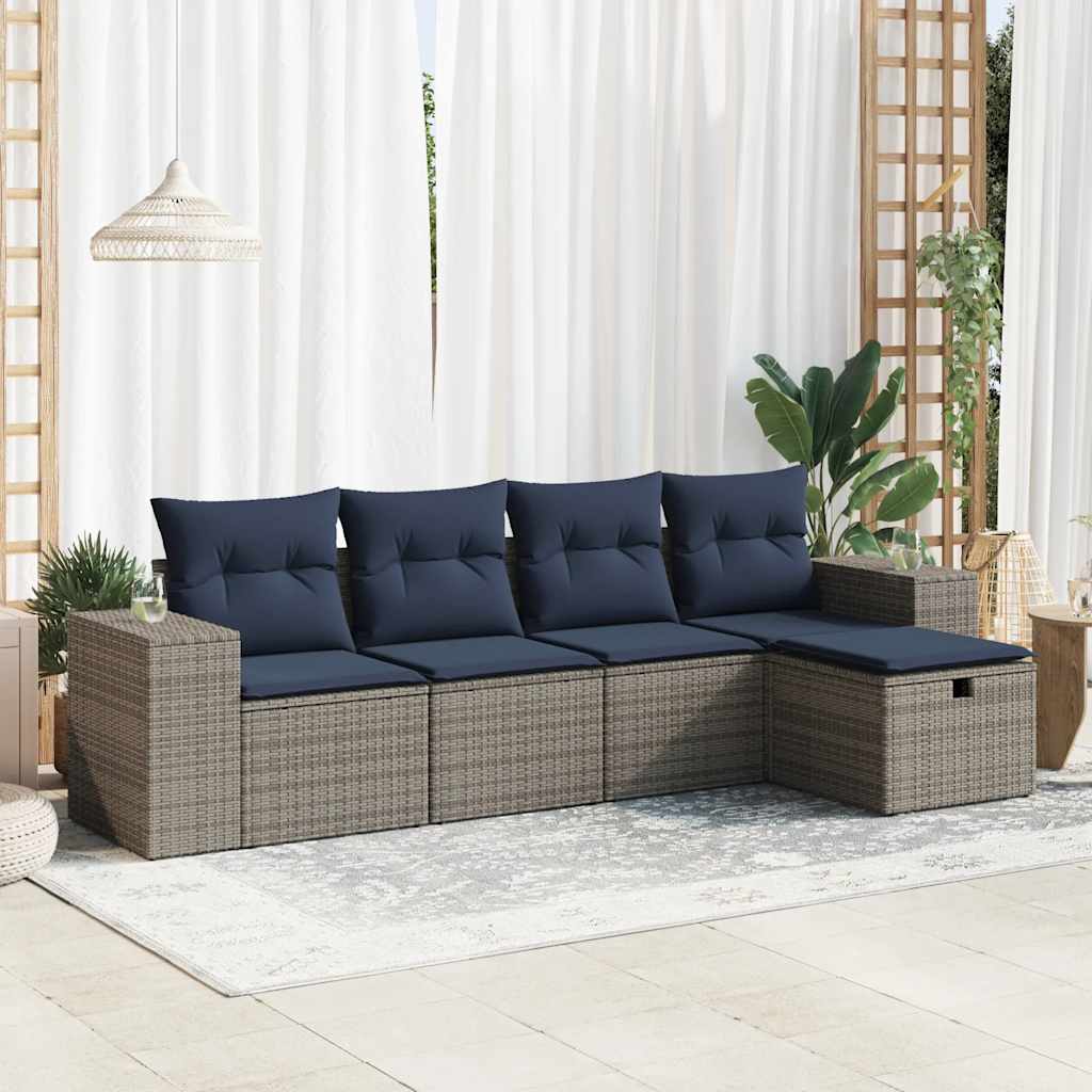 sofasæt 5 dele med hynder polyrattan grå